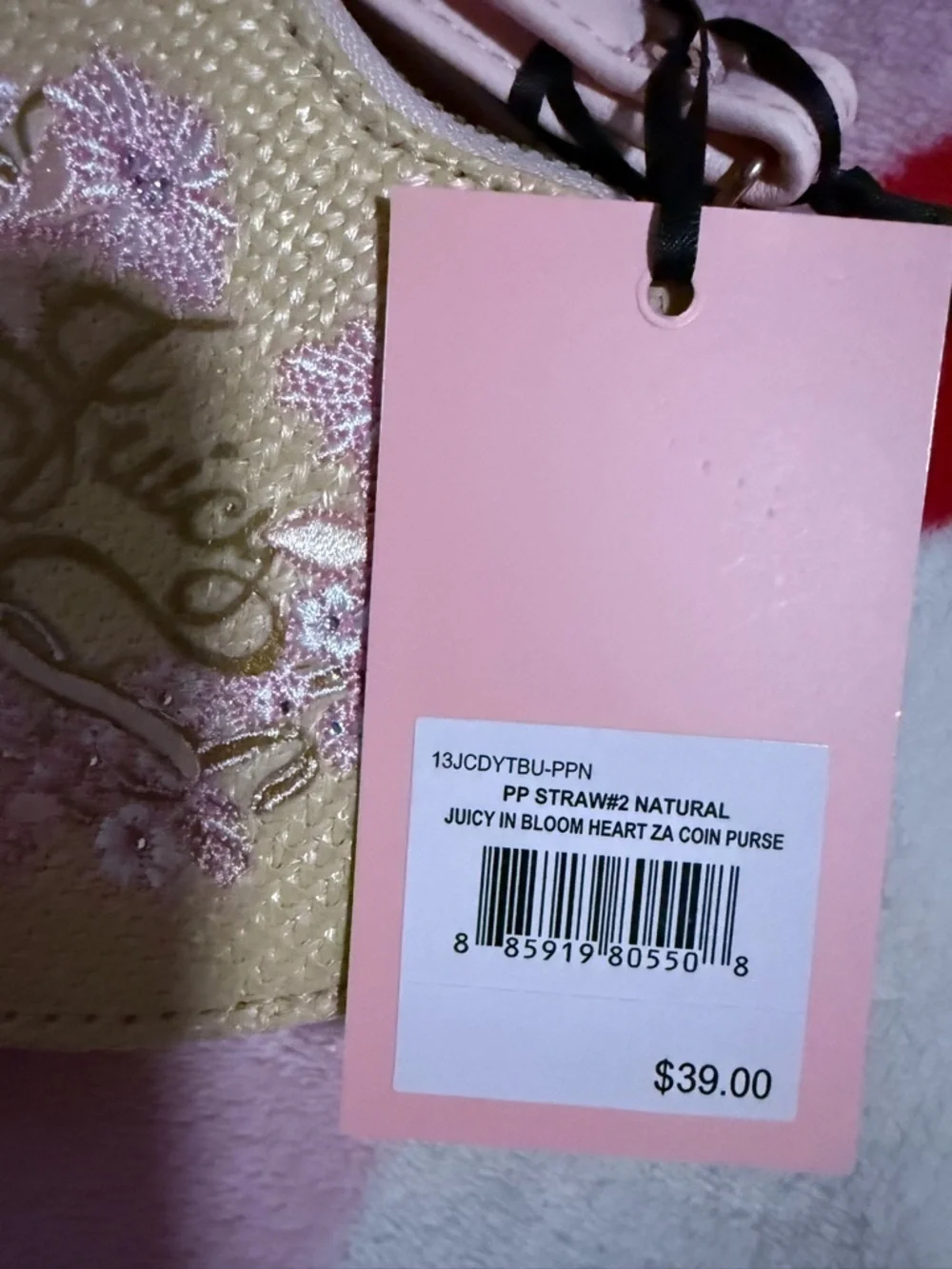 NWT Juicy Couture Juicy in Bloom Heart Coin Purse in Natural/PP Straw